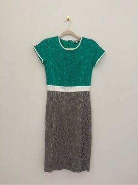 DownEast Green and Grey Lace Colorblock Dress